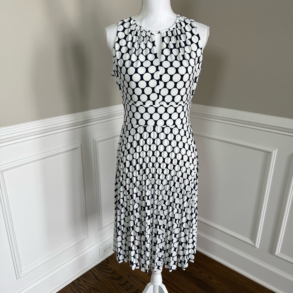 Sleeveless Black and White Polka Dot Midi Dress